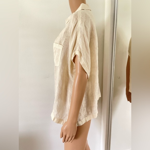 C&C California Boxy Relaxed Cream Linen Shirt Top Size L Womens - Picture 3 of 6